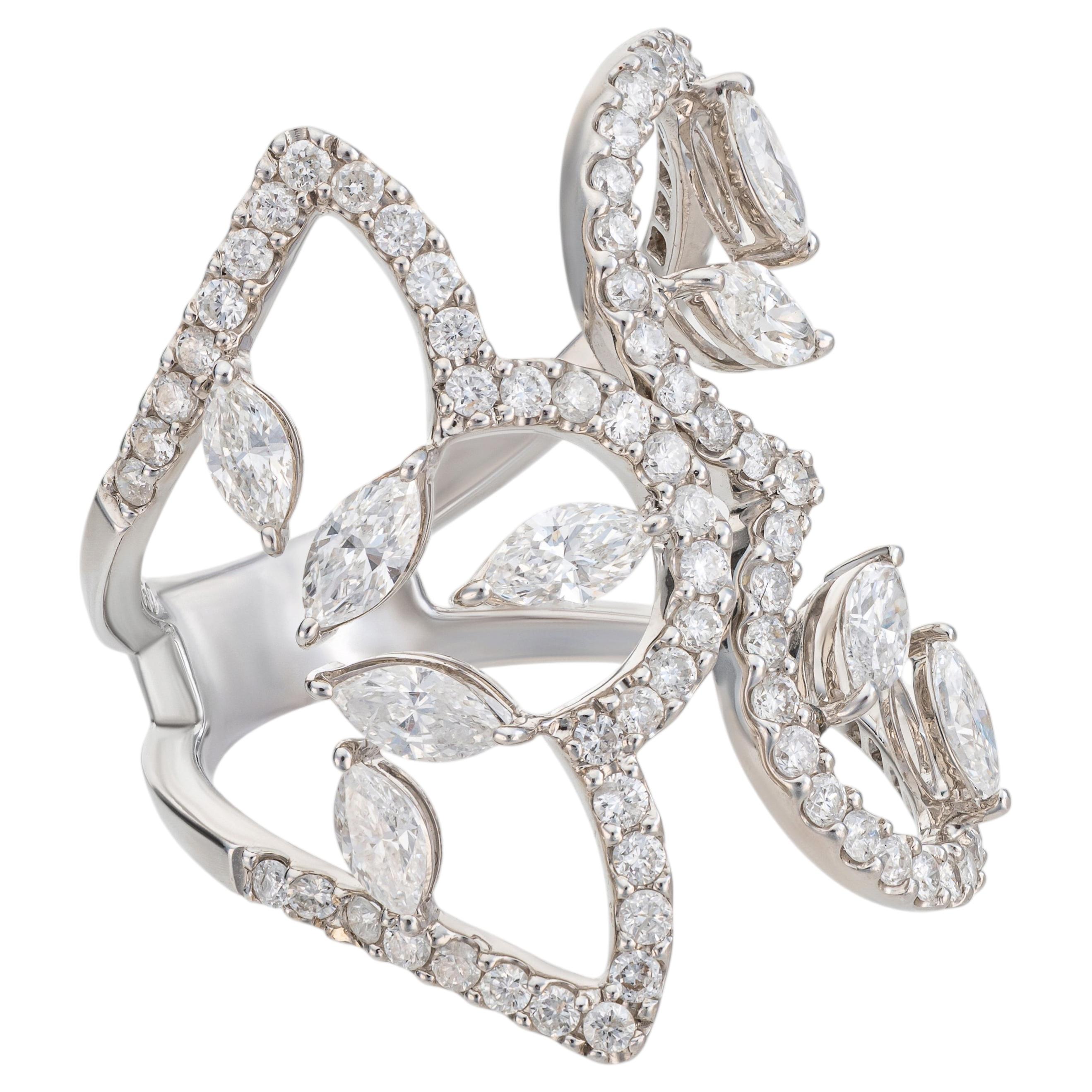 Modern 18K White Gold 2.5 ct Diamond Sculptural Ring