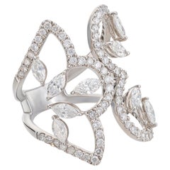 Modern 18K White Gold 2.5 ct Diamond Sculptural Ring