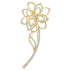18k Yellow Gold Diamond Flower Brooch