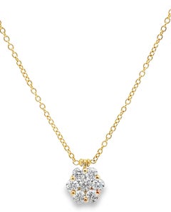 18K Yellow Gold Diamond Flower Cluster Necklace 0.50 Carats