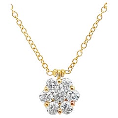 18K Yellow Gold Diamond Flower Cluster Necklace 0.50 Carats
