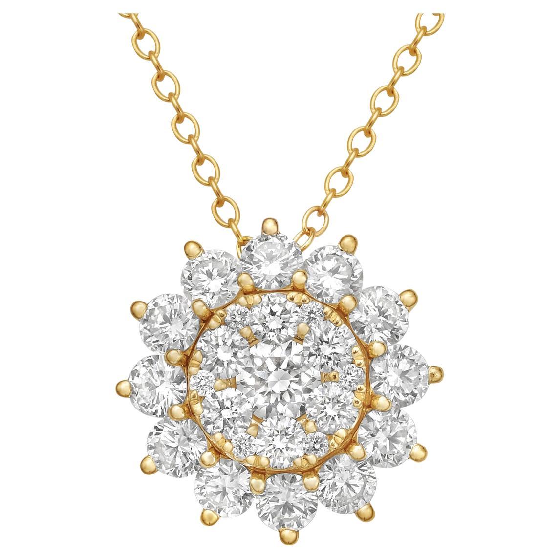 18K Yellow Gold Diamond Flower Pendant