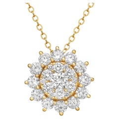18K Yellow Gold Diamond Flower Pendant