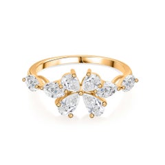 18K Gelbgold Natürliche Marquise Cut Diamond Flower Ring Handmade Fine Jewelry