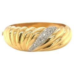 18K Gelbgold Diamant geriffelte Dome Armspange Armband