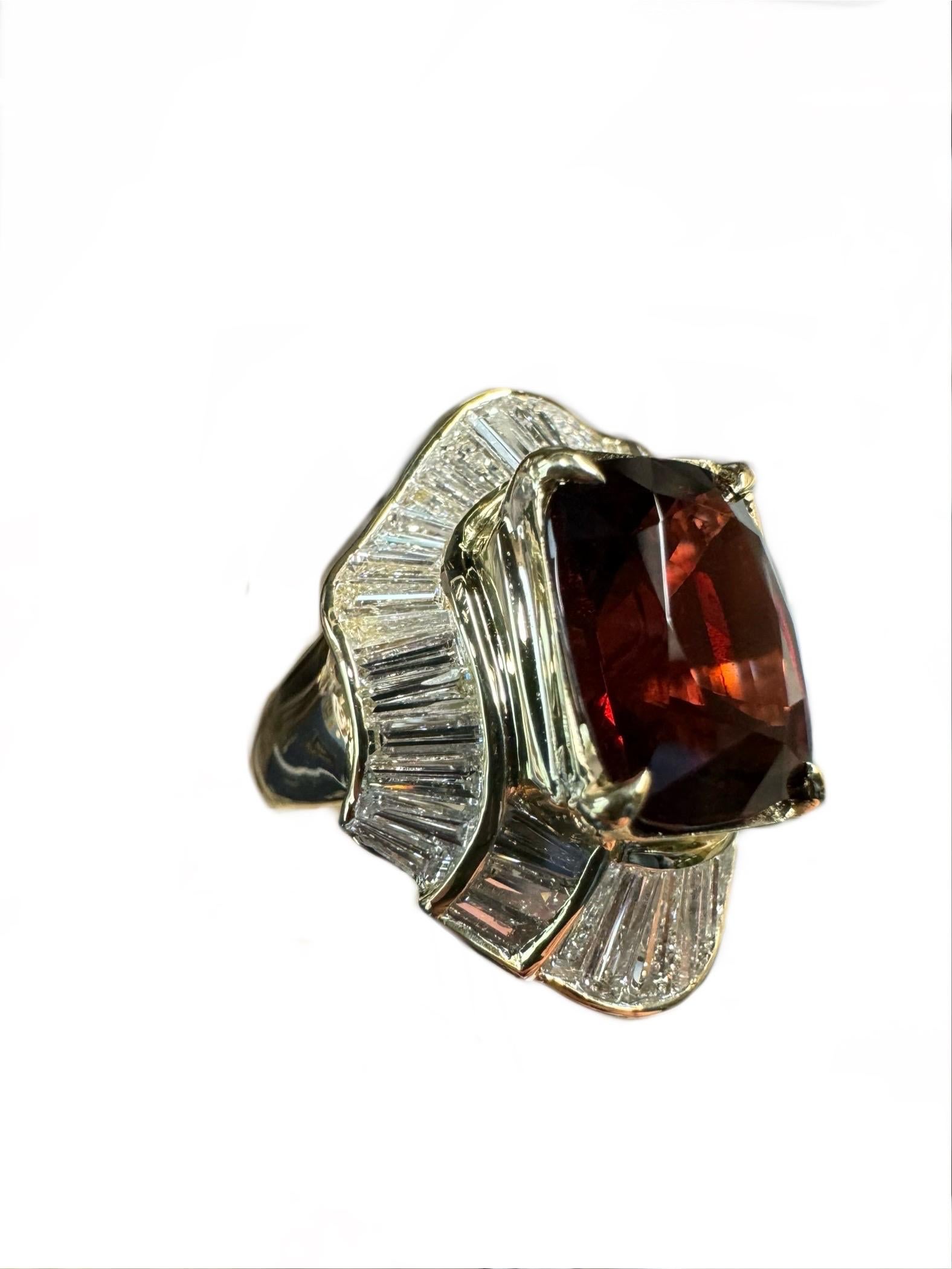 18K Yellow Gold Diamond GIA Certified 12.41 Carat Cushion Cut Red Spinel Ring In New Condition For Sale In Los Angeles, CA
