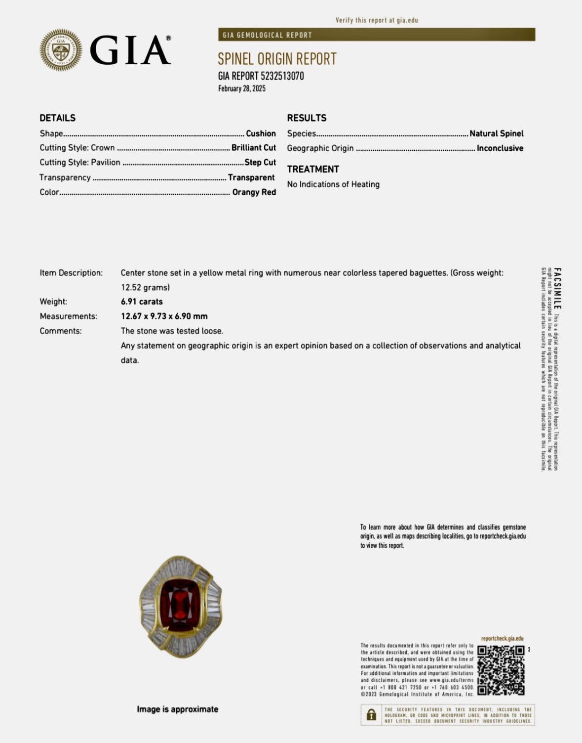 Women's 18K Yellow Gold Diamond GIA Certified 12.41 Carat Cushion Cut Red Spinel Ring For Sale