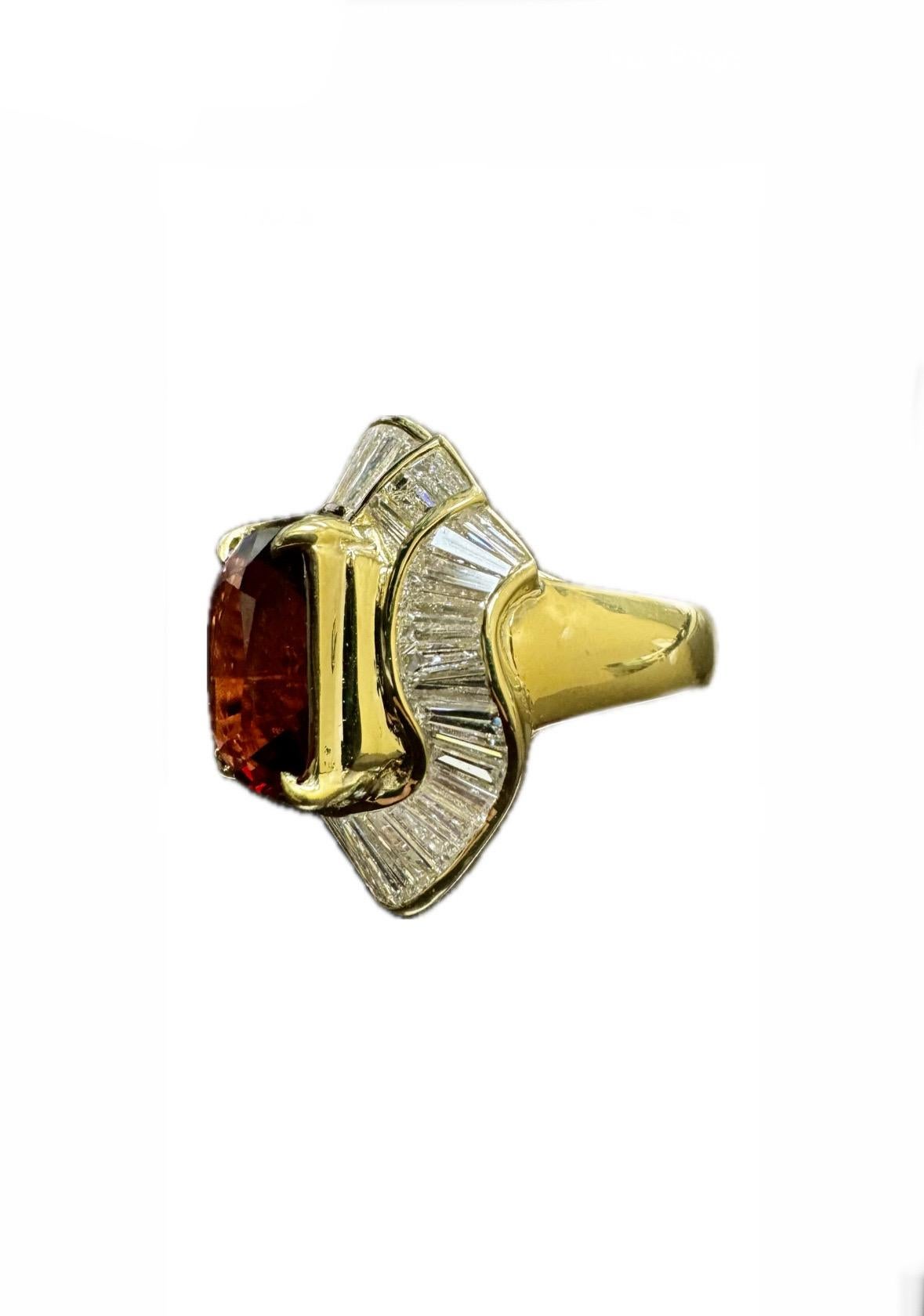 18K Yellow Gold Diamond GIA Certified 12.41 Carat Cushion Cut Red Spinel Ring For Sale 1