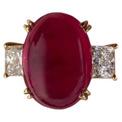 18K Yellow Gold Diamond GIA Certified 6.69 Carat Ruby Engagement Ring