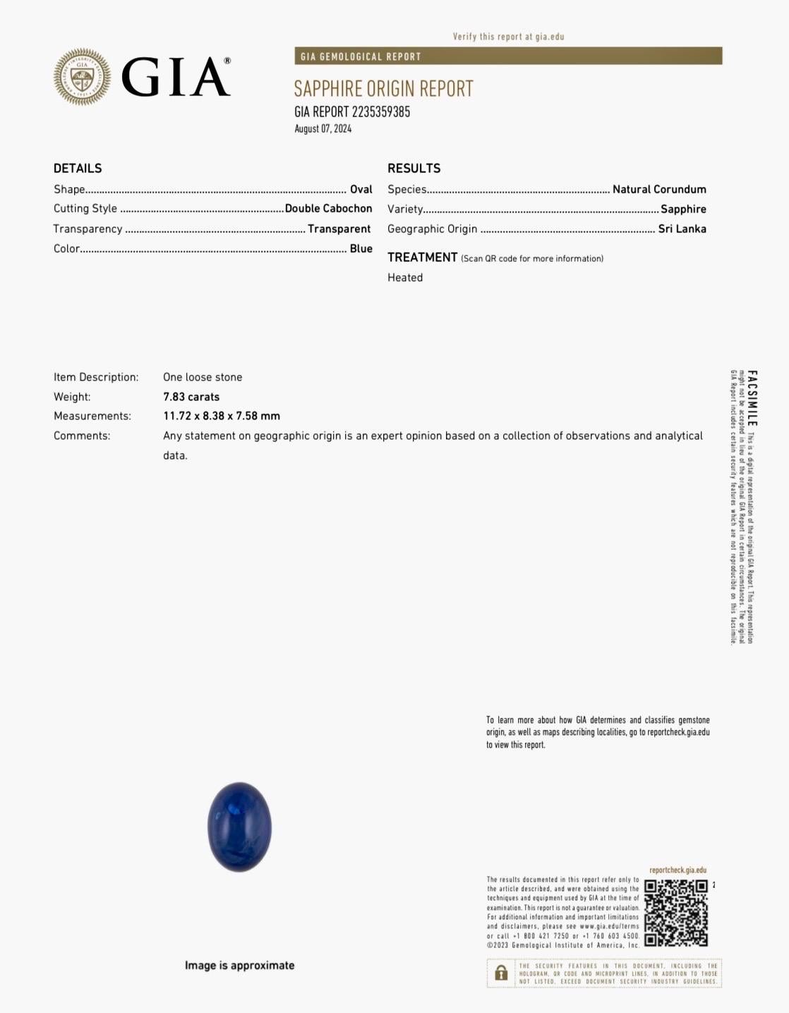 18K Yellow Gold Diamond GIA Certified 7.83 Carat Cabochon Blue Sapphire Ring For Sale 7