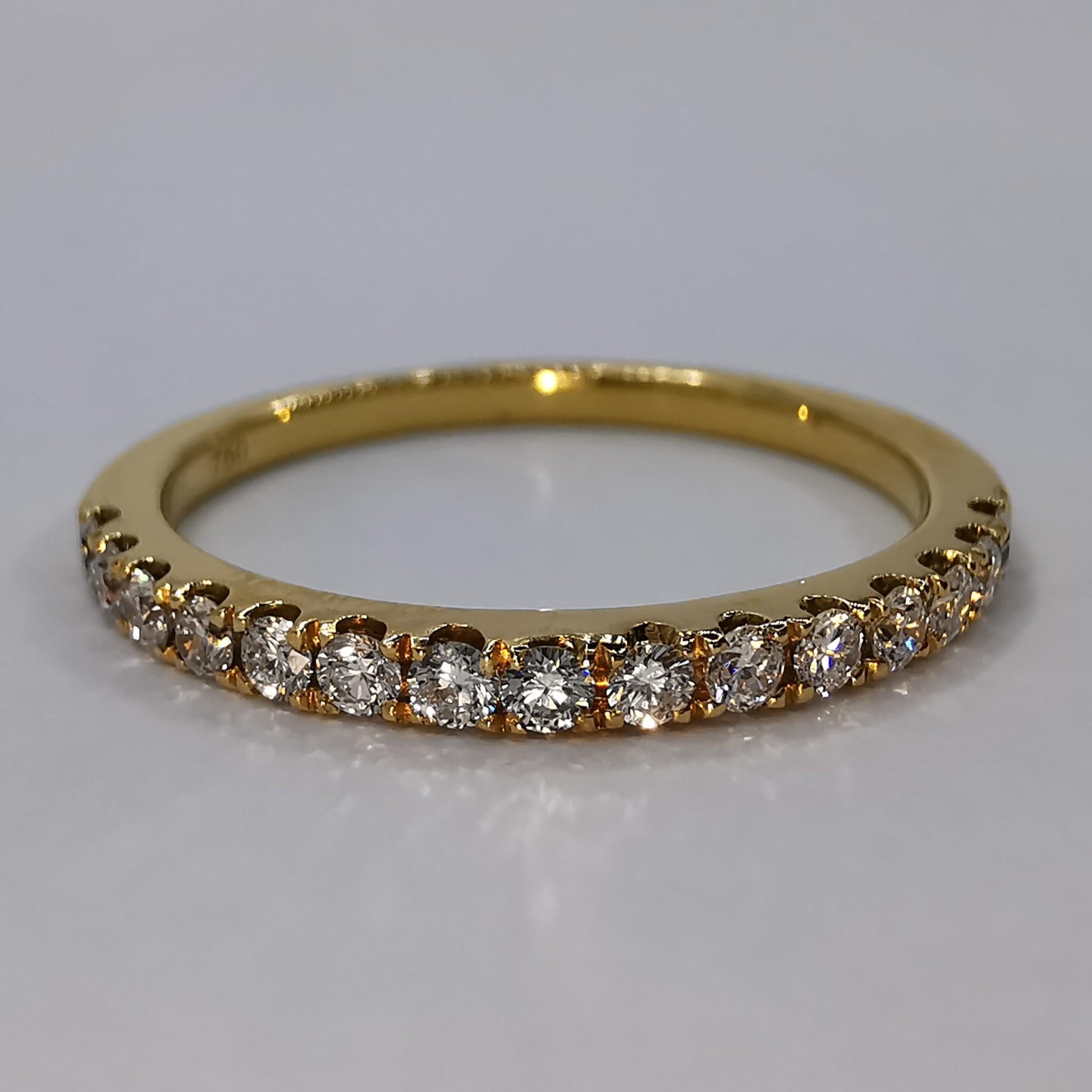 For Sale:  18K Yellow Gold Diamond Half Eternity Band Wedding Stacking Fashion Ring 2