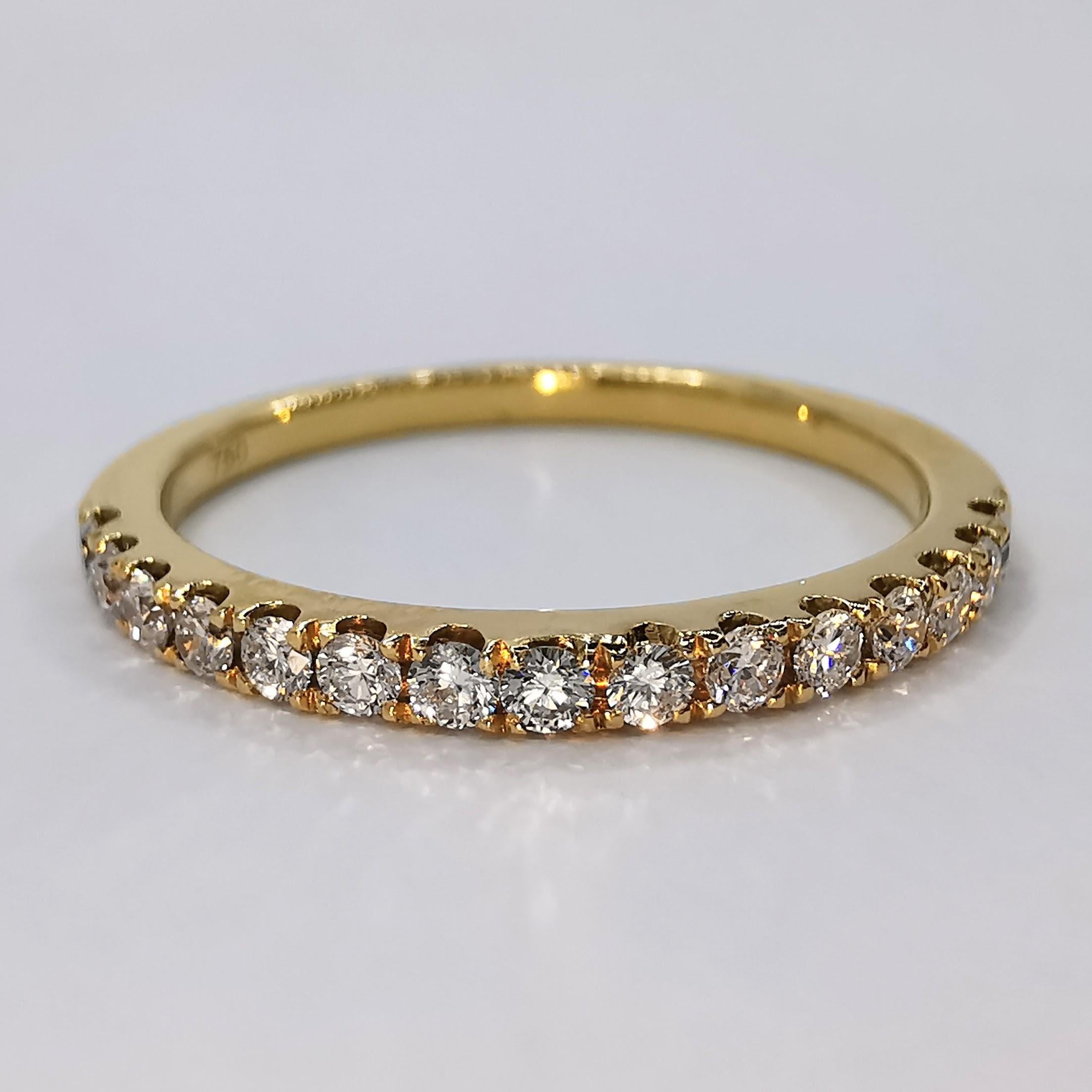 For Sale:  18K Yellow Gold Diamond Half Eternity Band Wedding Stacking Fashion Ring 2