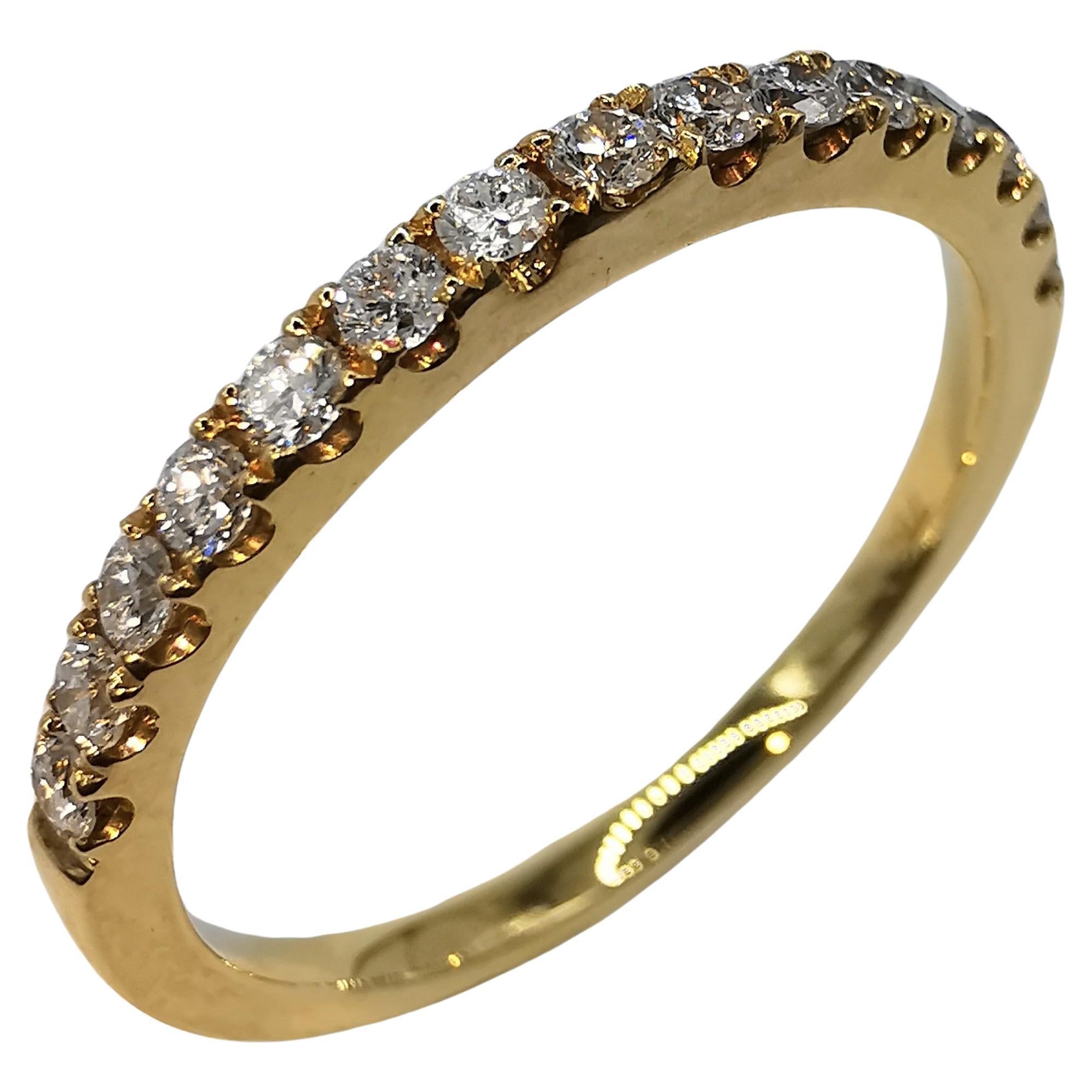 Bague en or jaune 18 carats avec diamant, demi-bague d'éternité, bague de mariage à empiler
