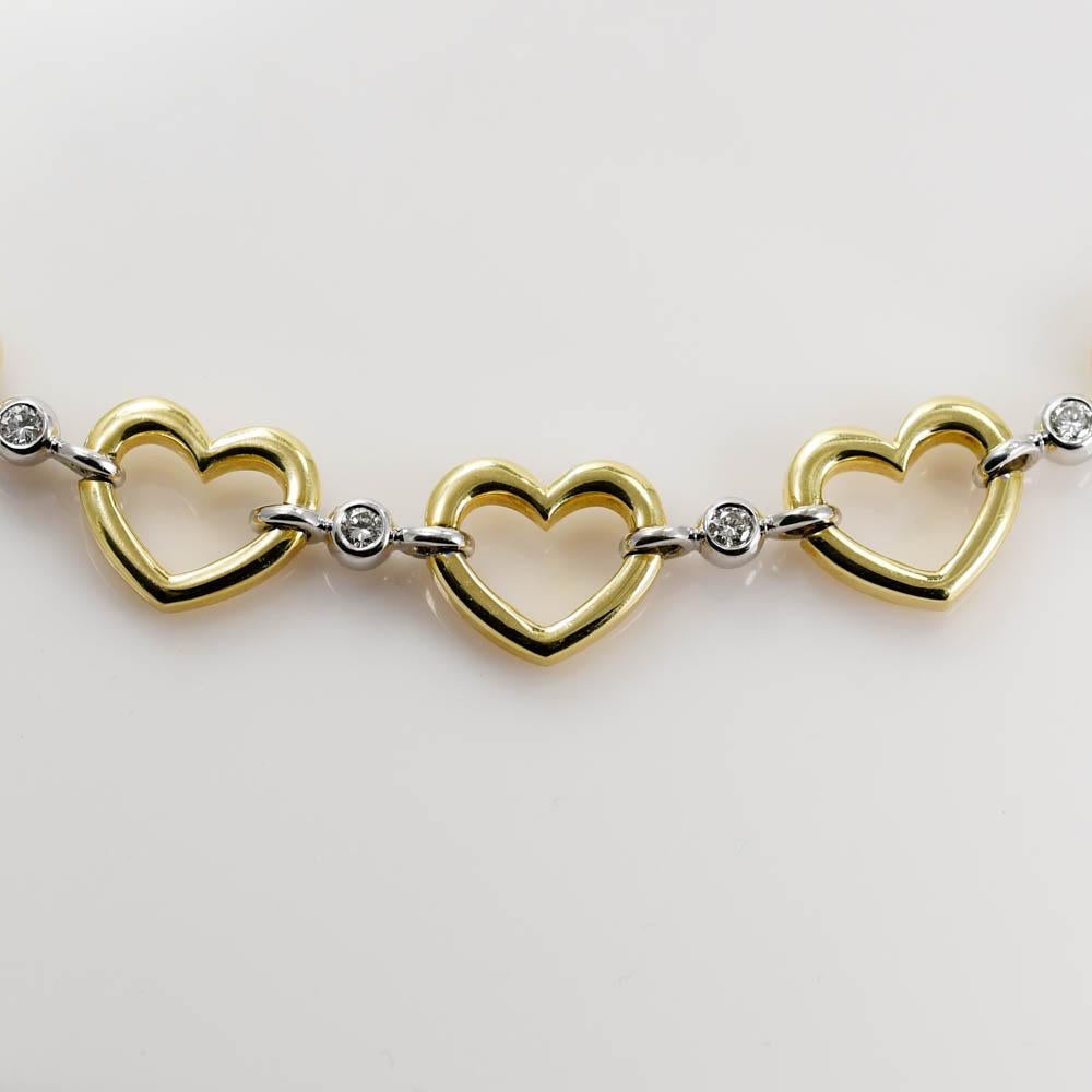 Brilliant Cut 18K Yellow Gold Diamond Heart Bracelet .60TDW, 26.4g For Sale
