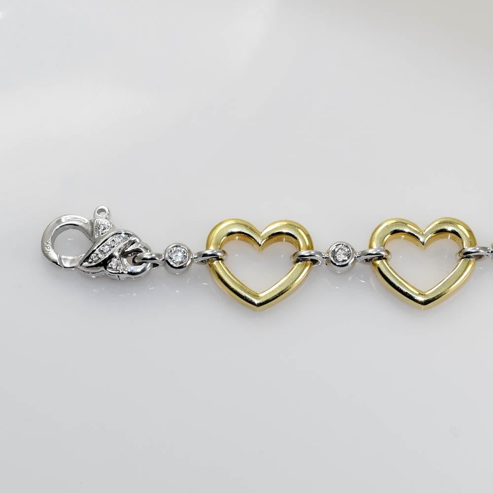 Women's 18K Yellow Gold Diamond Heart Bracelet .60TDW, 26.4g For Sale