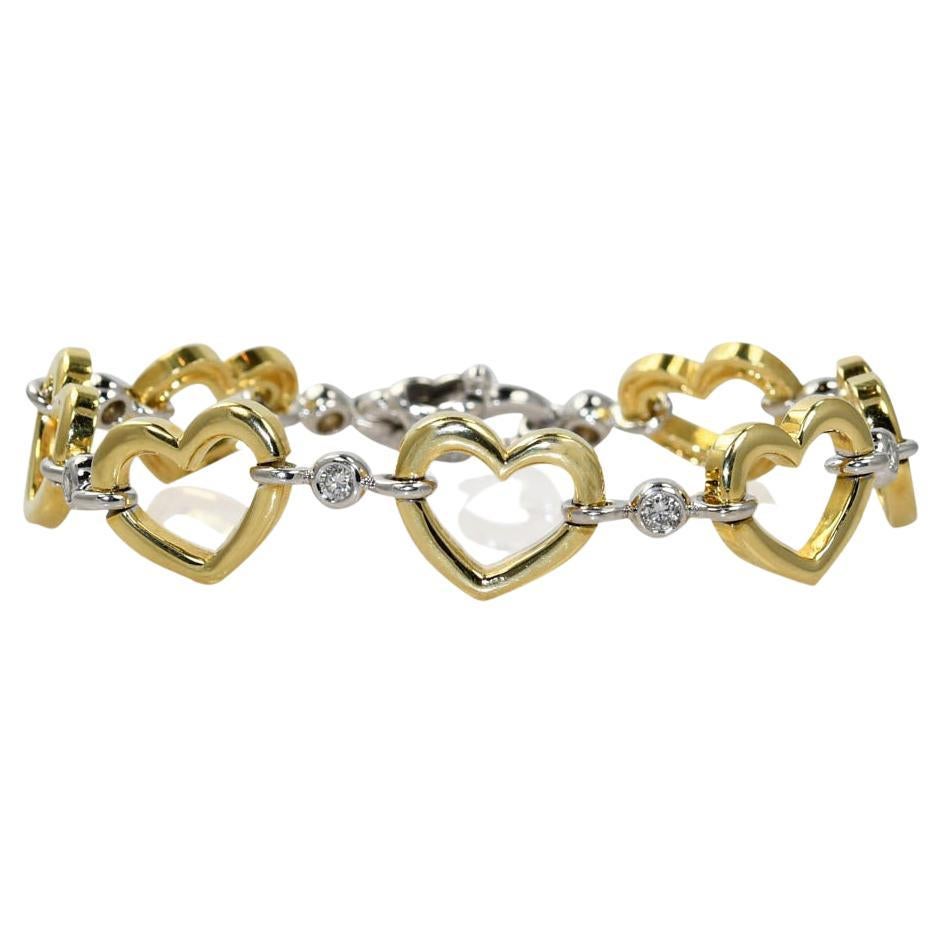 18K Yellow Gold Diamond Heart Bracelet .60TDW, 26.4g For Sale