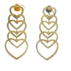 18K Yellow Gold Diamond Heart Cascade Chandelier Earrings, 3 Carats