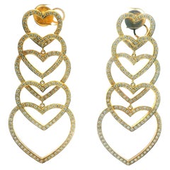 18K Yellow Gold Diamond Heart Cascade Chandelier Earrings, 3 Carats