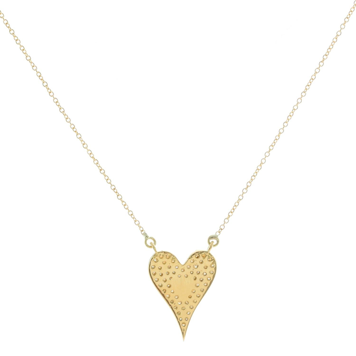 18K Gelbgold Diamant Herz Halskette  - Herzanhänger mit weißem Diamanten und einem Gewicht von 0,60 ct. an einer Kette aus 18 Karat Gelbgold. Gesamtgewicht 4.9 Gramm.  .