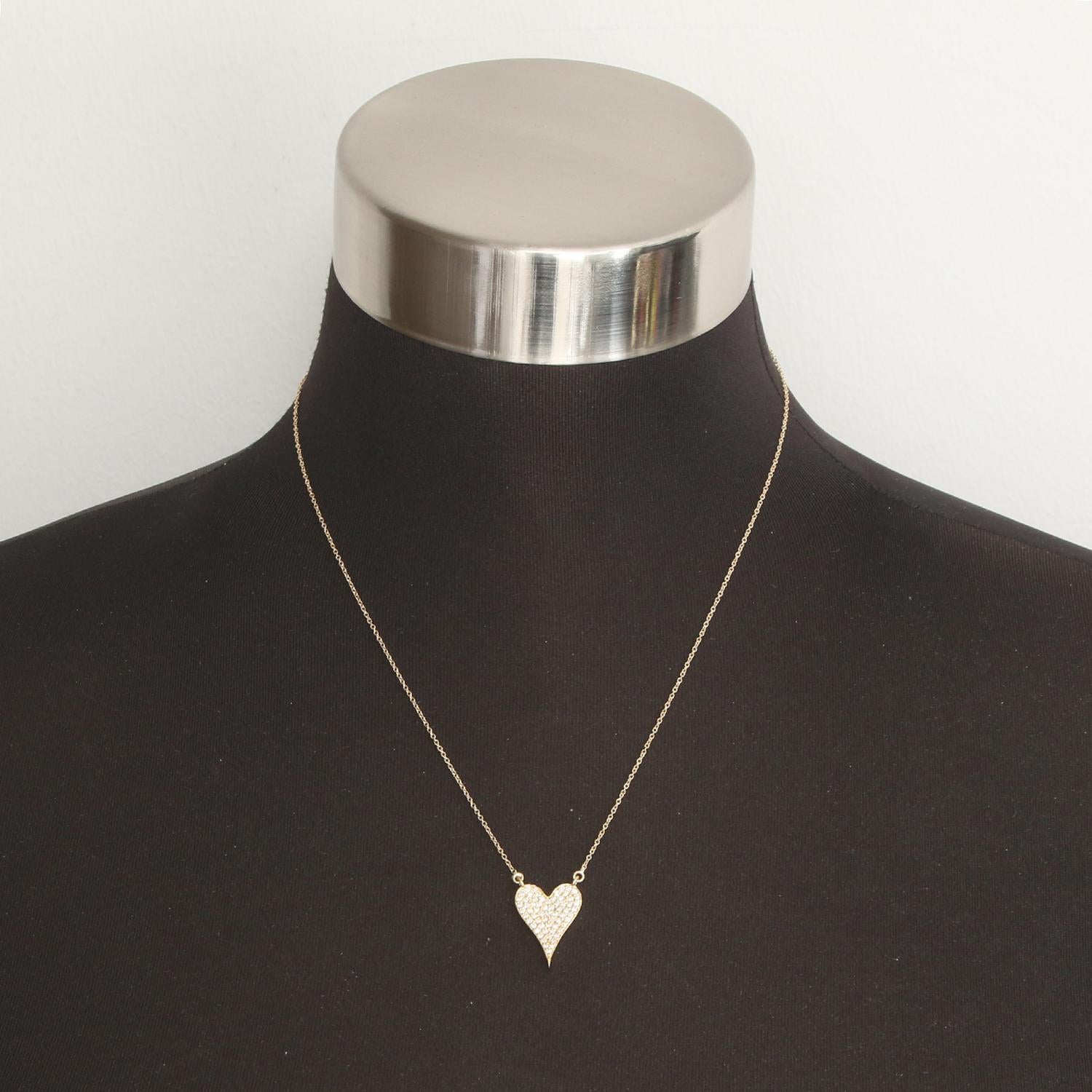 Women's 18 Karat Yellow Gold Diamond Heart Necklace For Sale