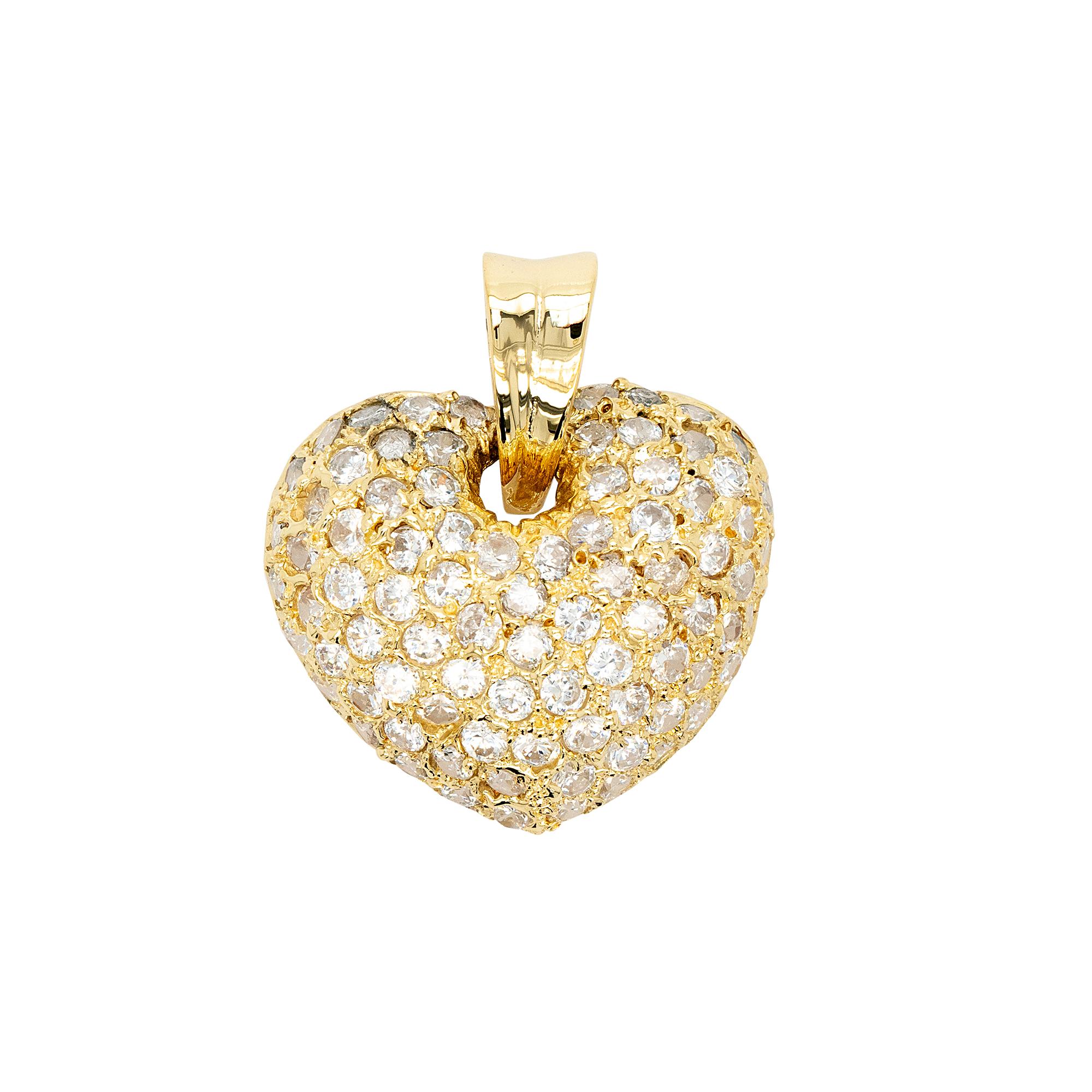 18 Karat Gelbgold Diamant-Herz-Anhänger-Halskette im Angebot 1