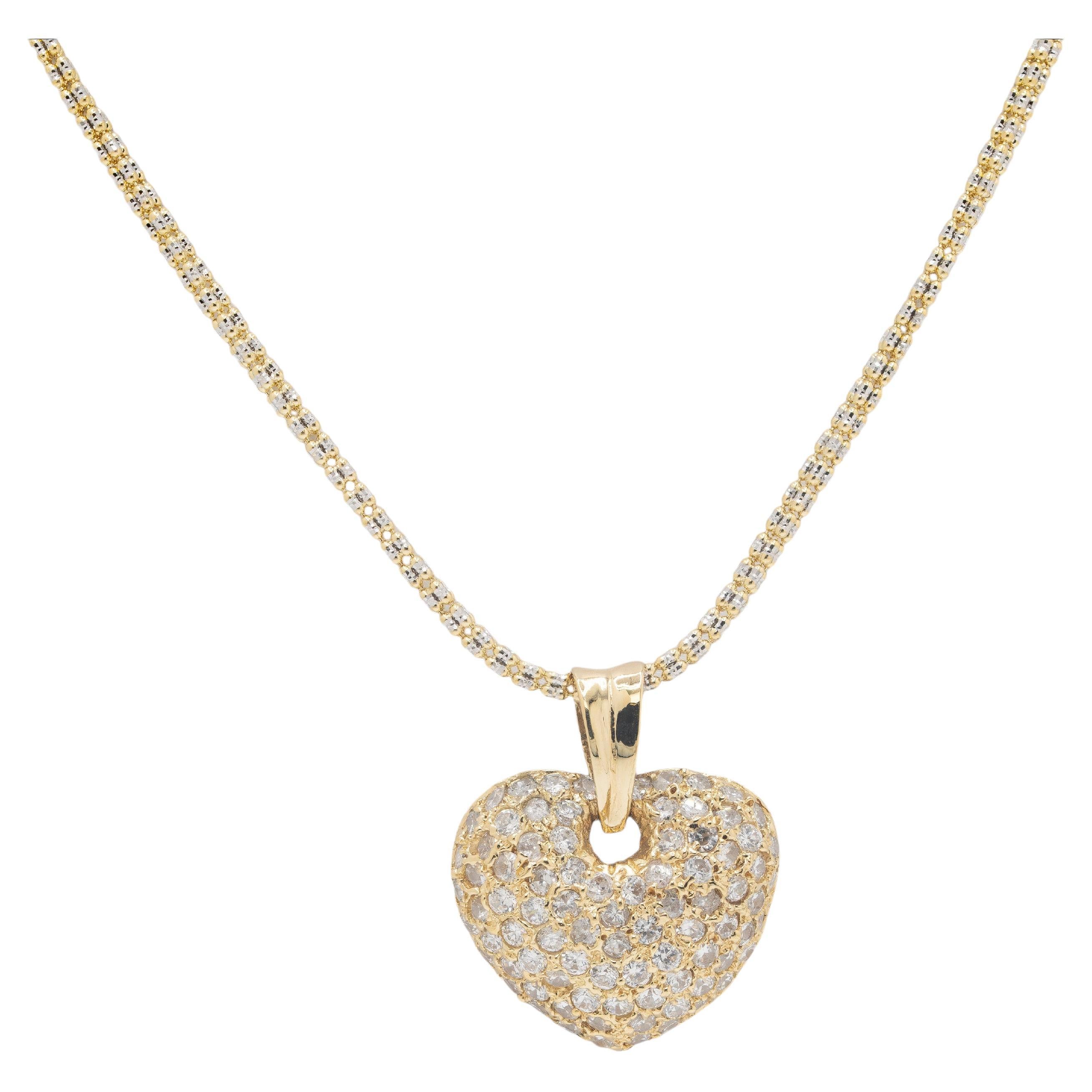 18k Yellow Gold Diamond Heart Pendant Necklace