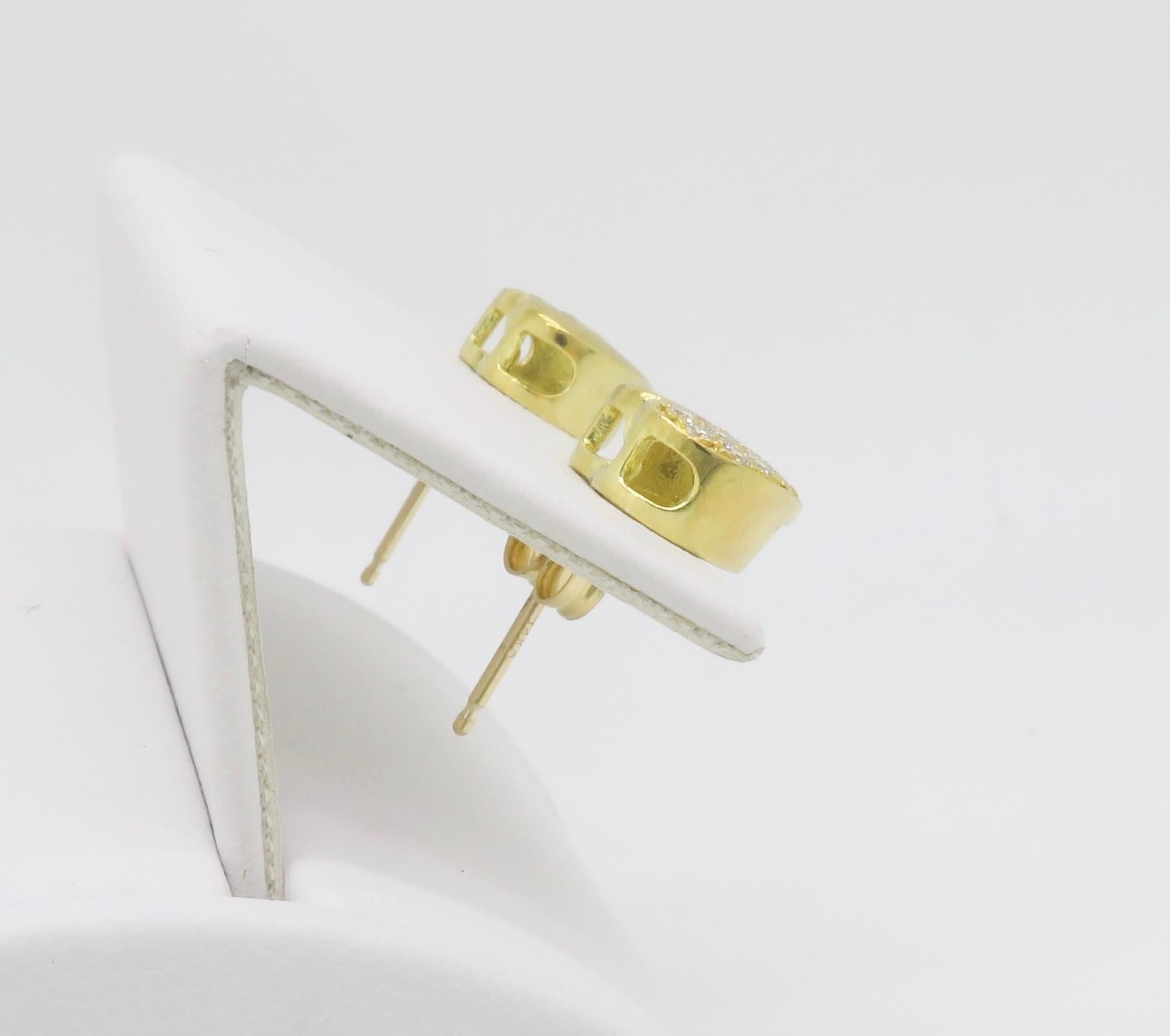 18k Yellow Gold Diamond Heart Stud Earrings For Sale 1