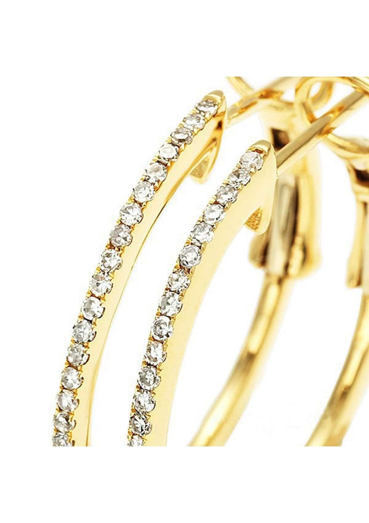 Adorn your ears with these stunning 18K Yellow Gold Diamond Hoop Earrings, featuring sparkling diamonds totaling 0.19ct.

Details:
* SKU: cin415
* Material: 18K Yellow Gold
* Jewelry Type: Earrings
* Size: Approximately 20.5mm x 1.1mm
* Diamond