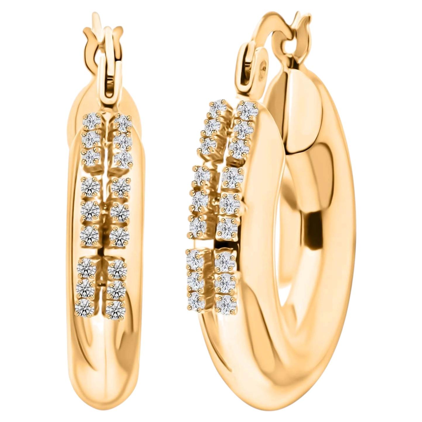 Certified 18K Yellow Gold 0.28Ct SI/H Round Cut Diamond Hoop Earrings