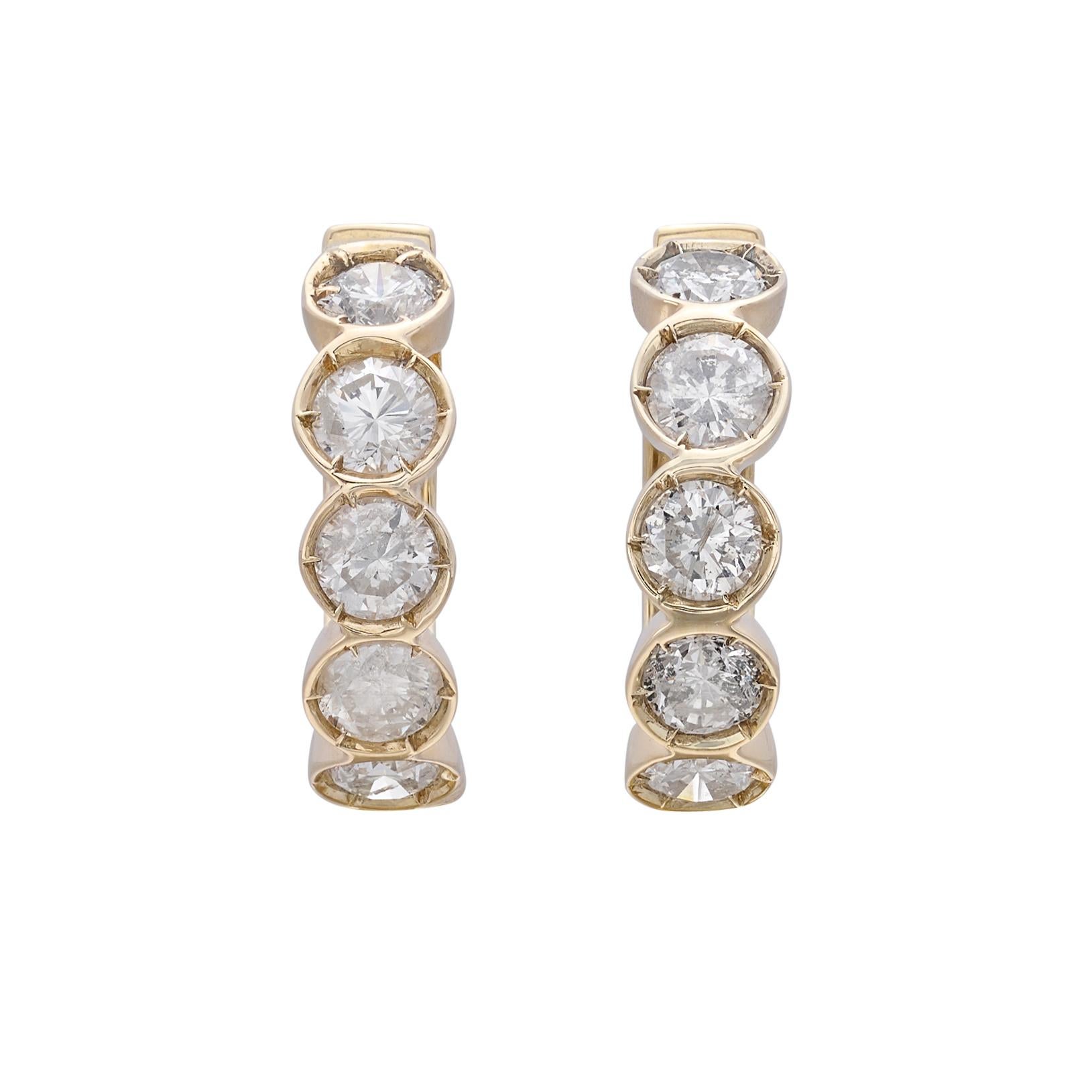 18k Yellow Gold Diamond Hoop Earrings 3