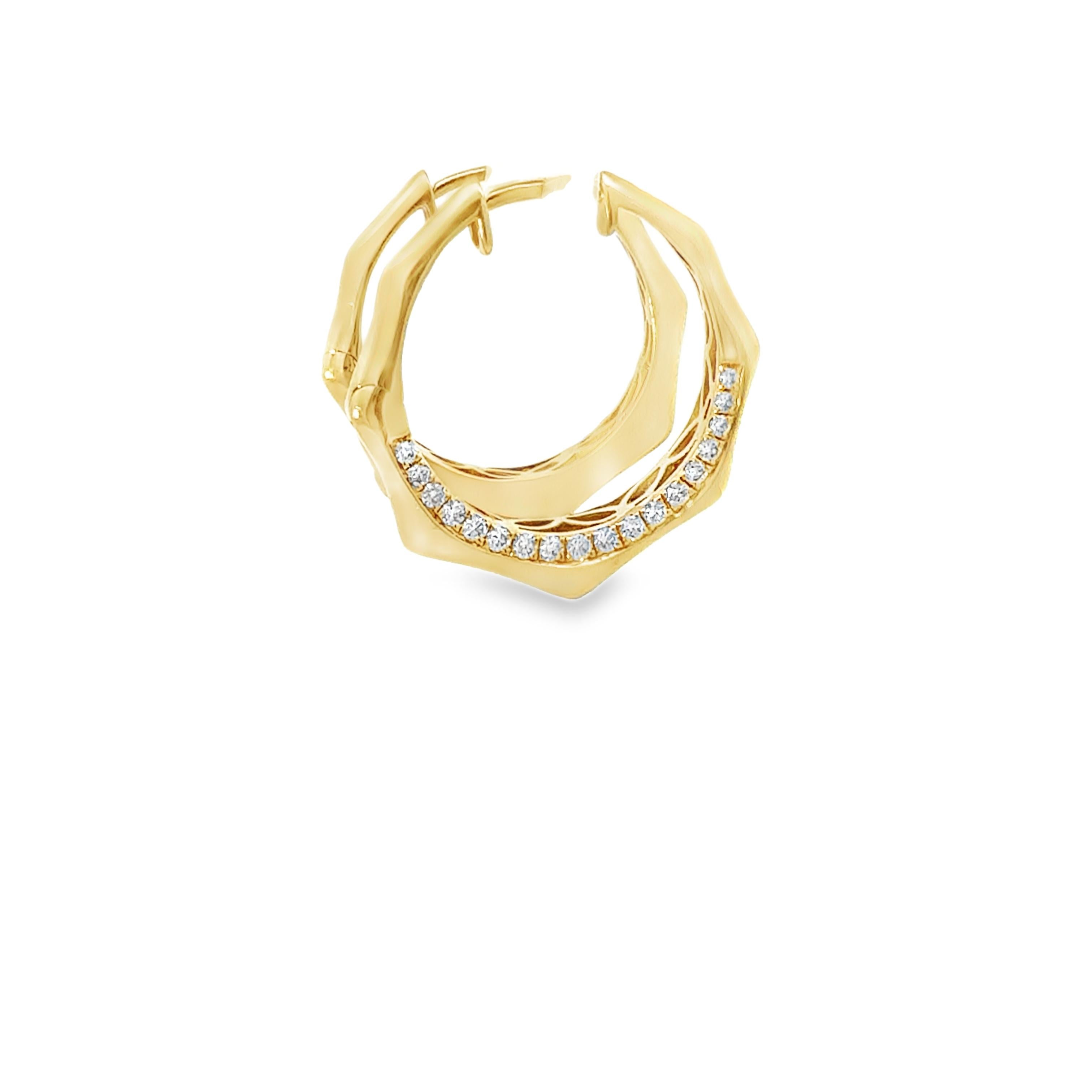 Boucles d'oreilles en or jaune 18K avec diamants, design géométrique, 0.41 carat en vente 4