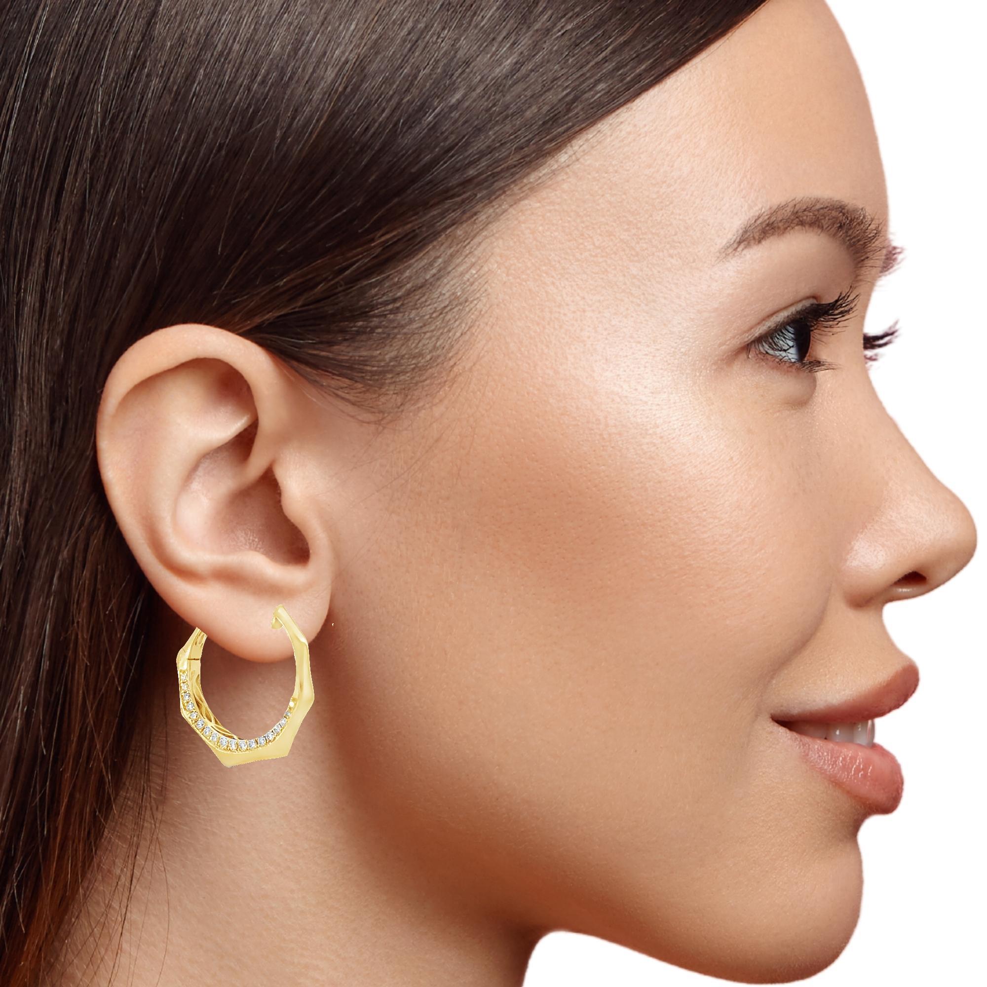 Boucles d'oreilles en or jaune 18K avec diamants, design géométrique, 0.41 carat en vente 5