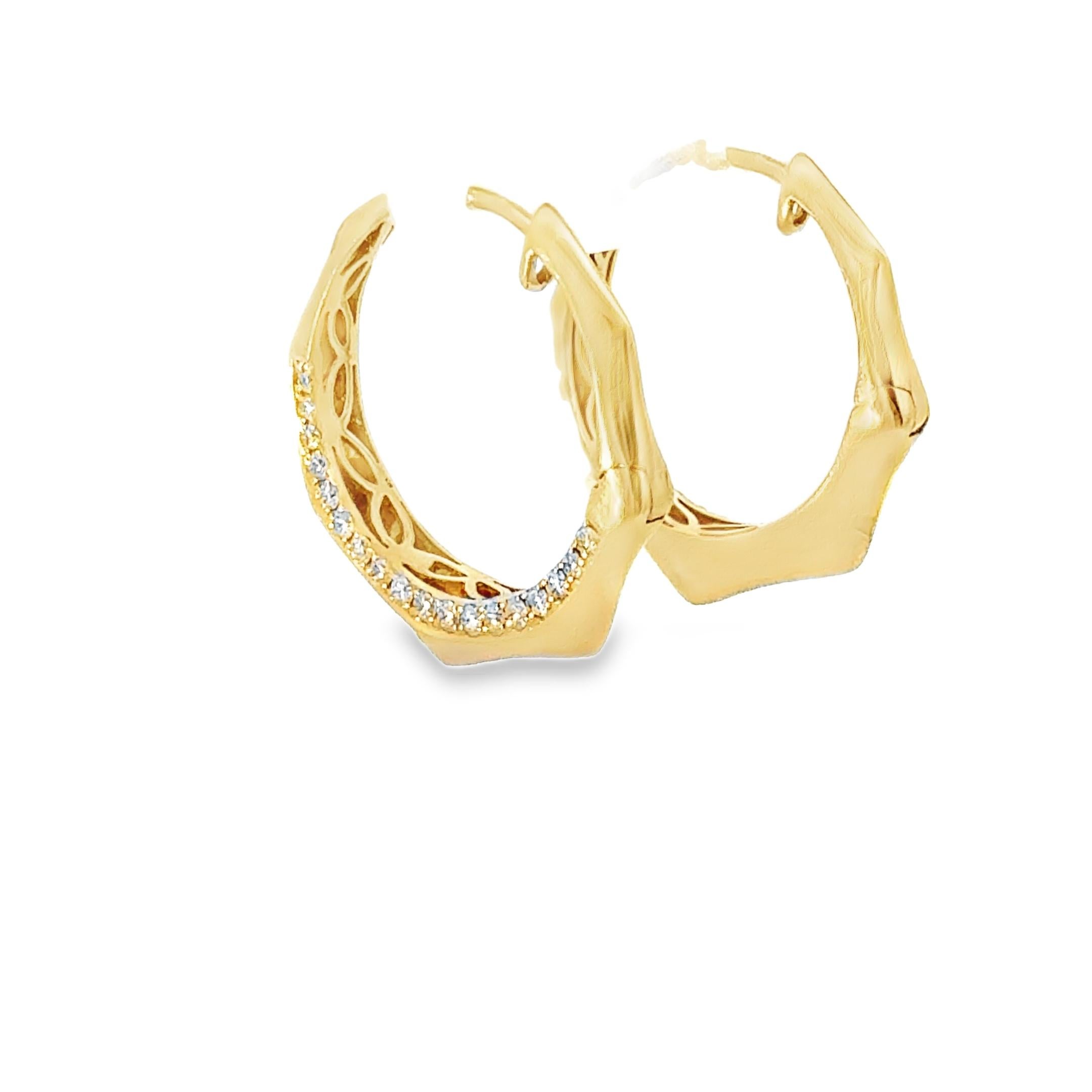 Moderne Boucles d'oreilles en or jaune 18K avec diamants, design géométrique, 0.41 carat en vente