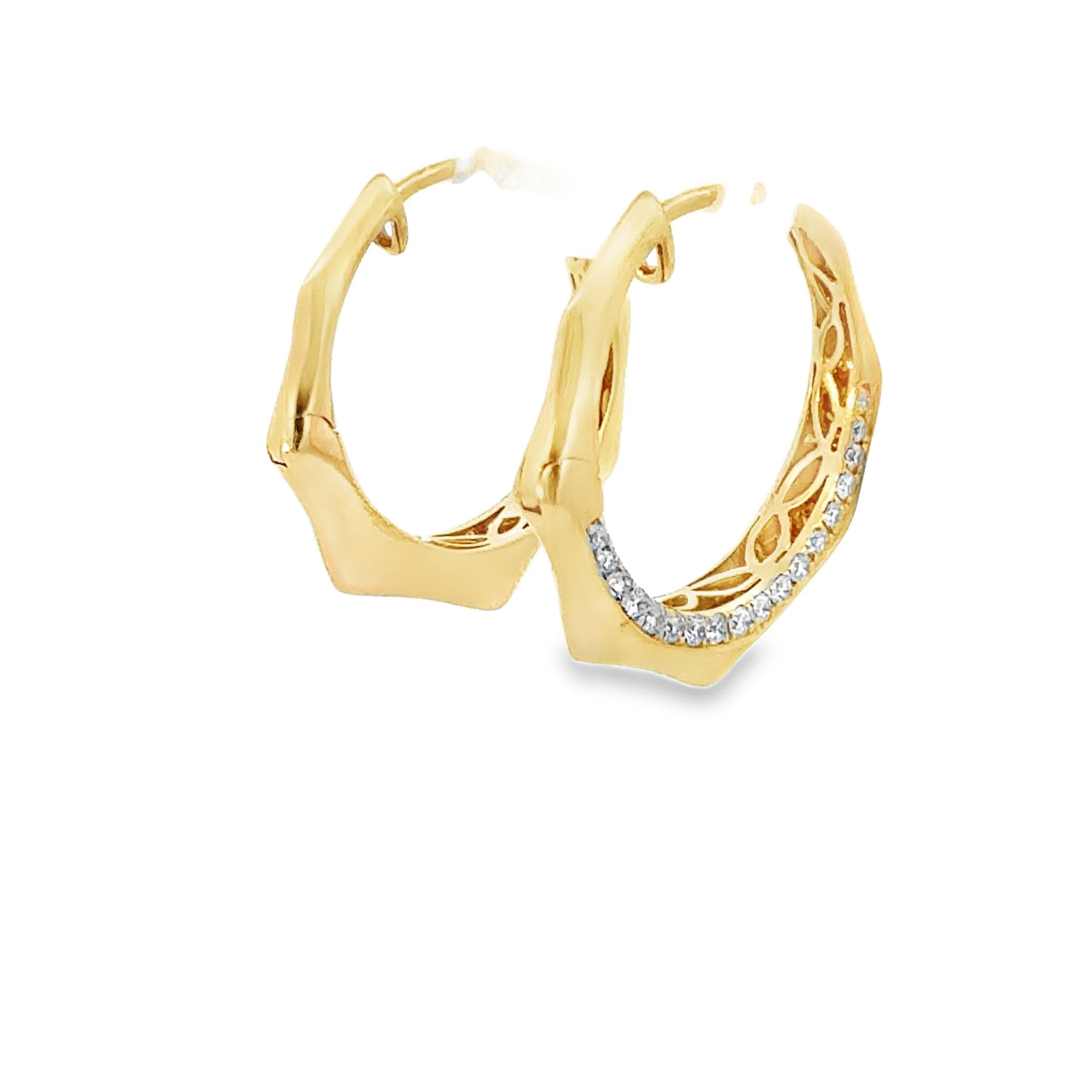 Taille ronde Boucles d'oreilles en or jaune 18K avec diamants, design géométrique, 0.41 carat en vente