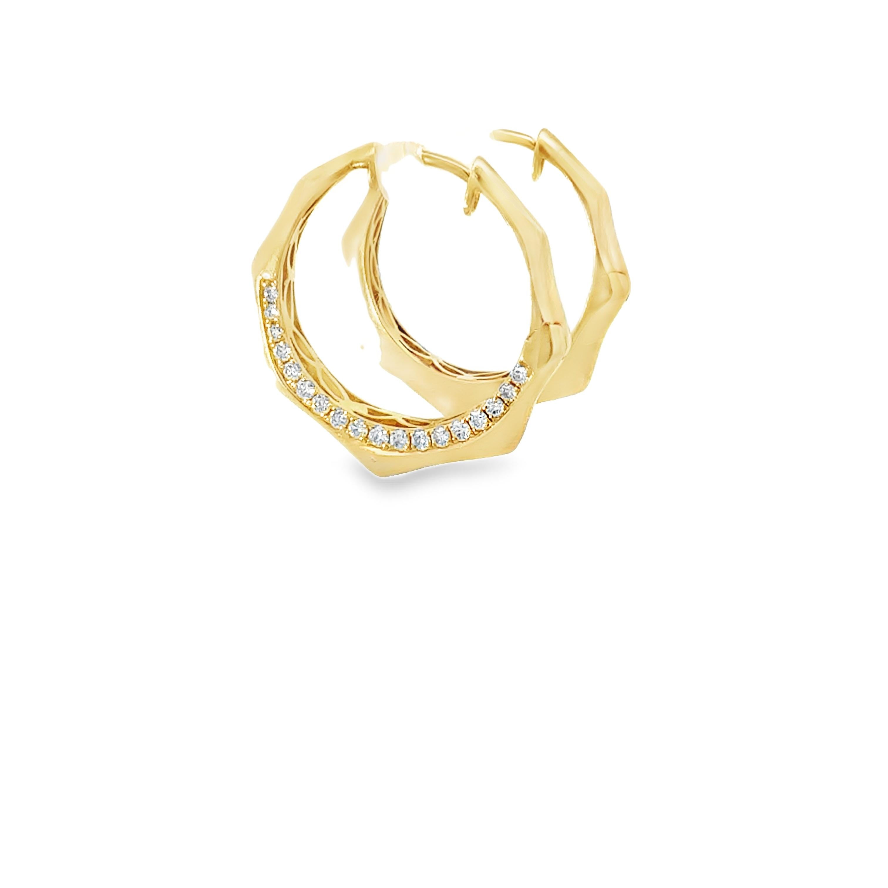 Boucles d'oreilles en or jaune 18K avec diamants, design géométrique, 0.41 carat Pour femmes en vente