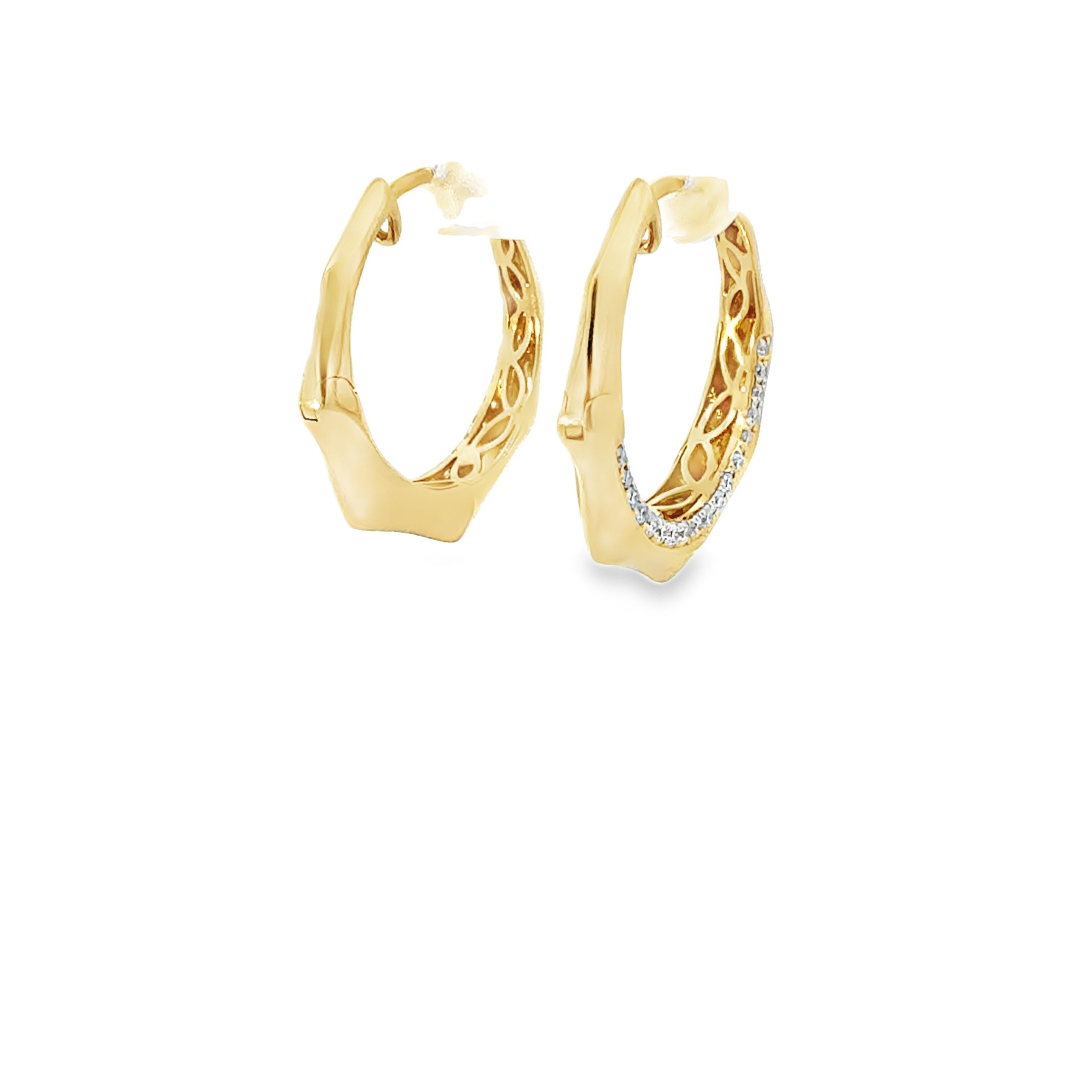 Boucles d'oreilles en or jaune 18K avec diamants, design géométrique, 0.41 carat en vente 2