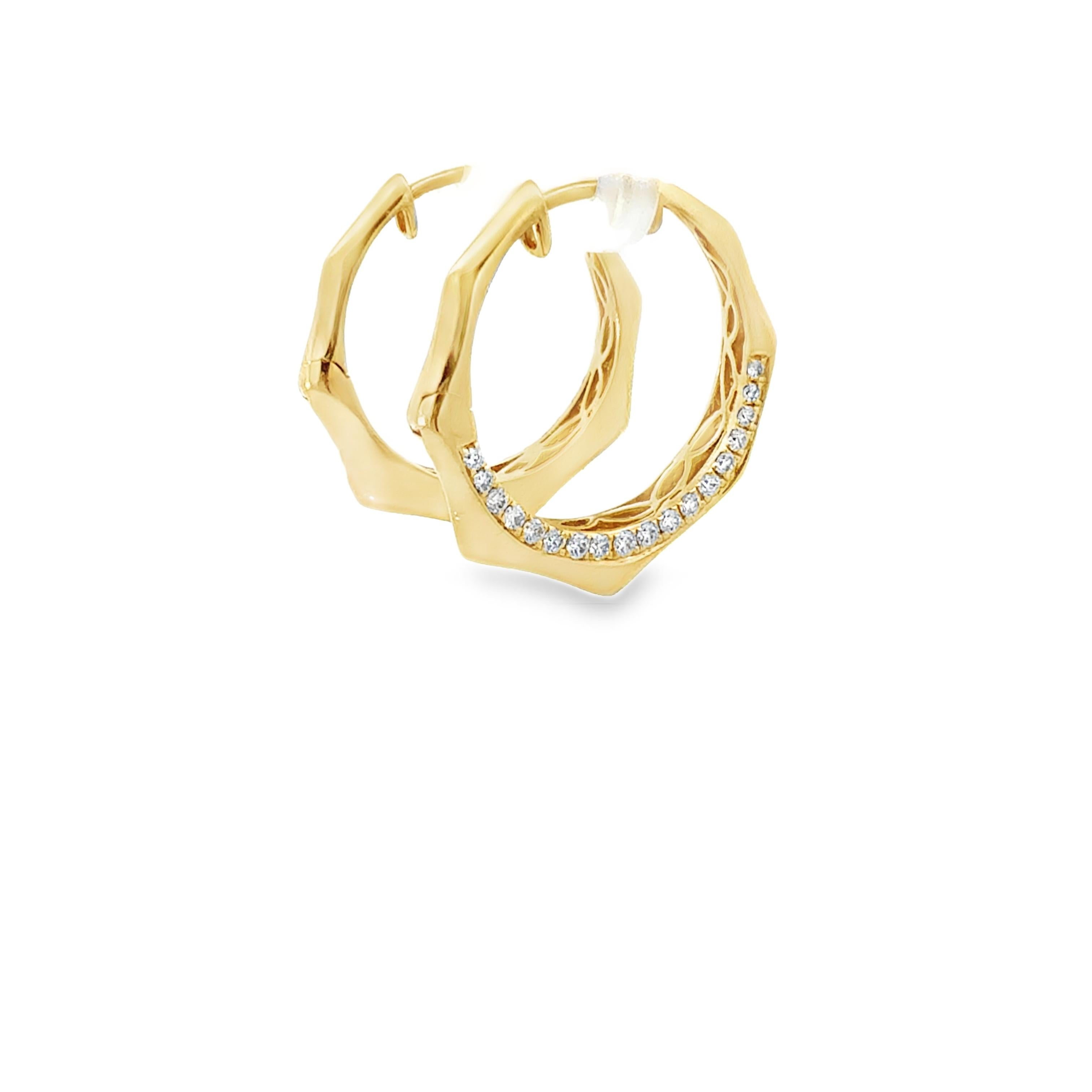 Boucles d'oreilles en or jaune 18K avec diamants, design géométrique, 0.41 carat en vente 3