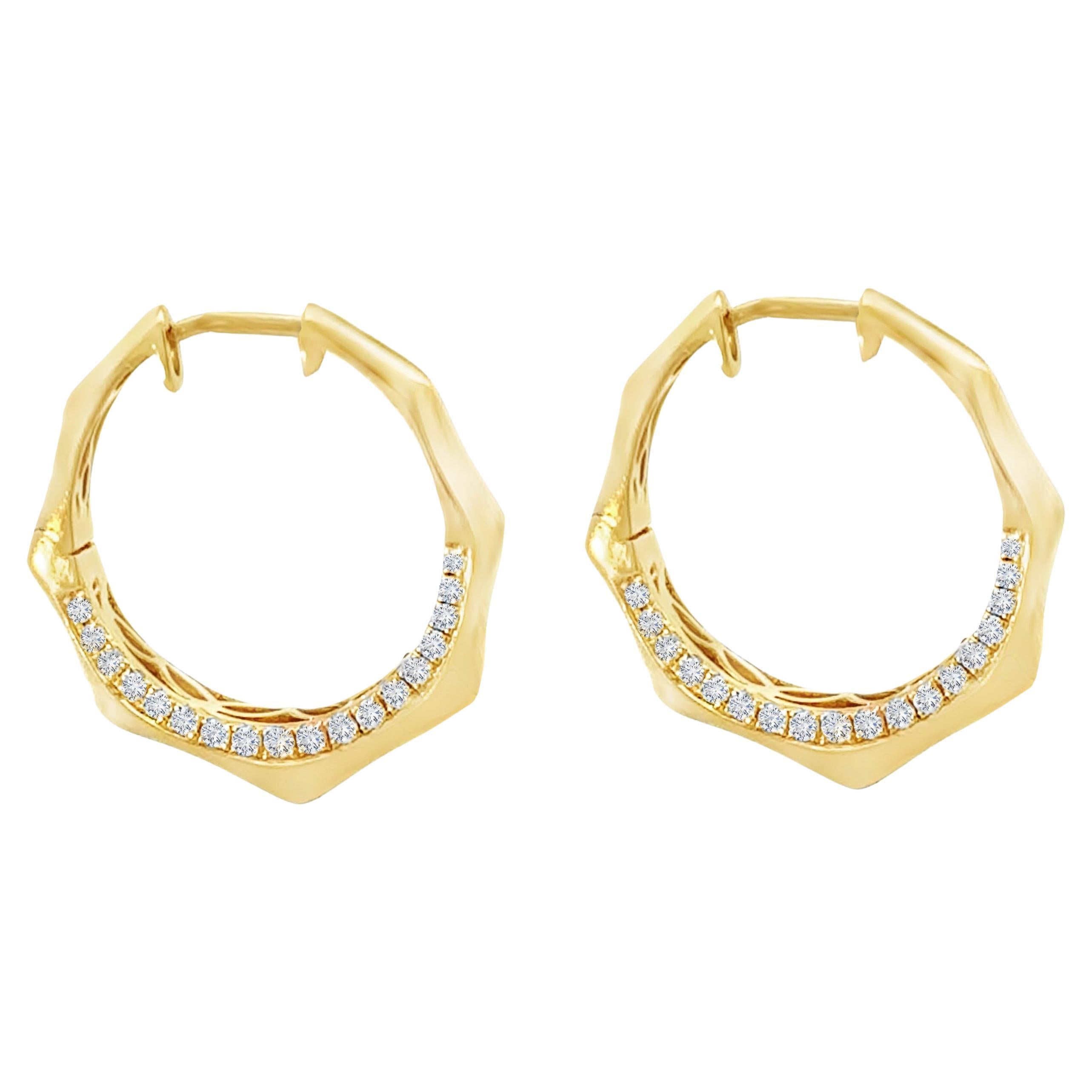 Orecchini a cerchio con diamanti in oro giallo 18K, design geometrico, 0,41 carati