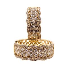 18k Yellow Gold Diamond Hoop Earrings with Honeycomb Design