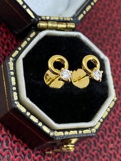 18K Yellow Gold & Diamond Horseshoe Dainty Stud Earrings with Threaded Posts.