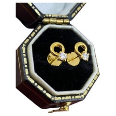 18K Yellow Gold & Diamond Horseshoe Dainty Stud Earrings with Threaded Posts.