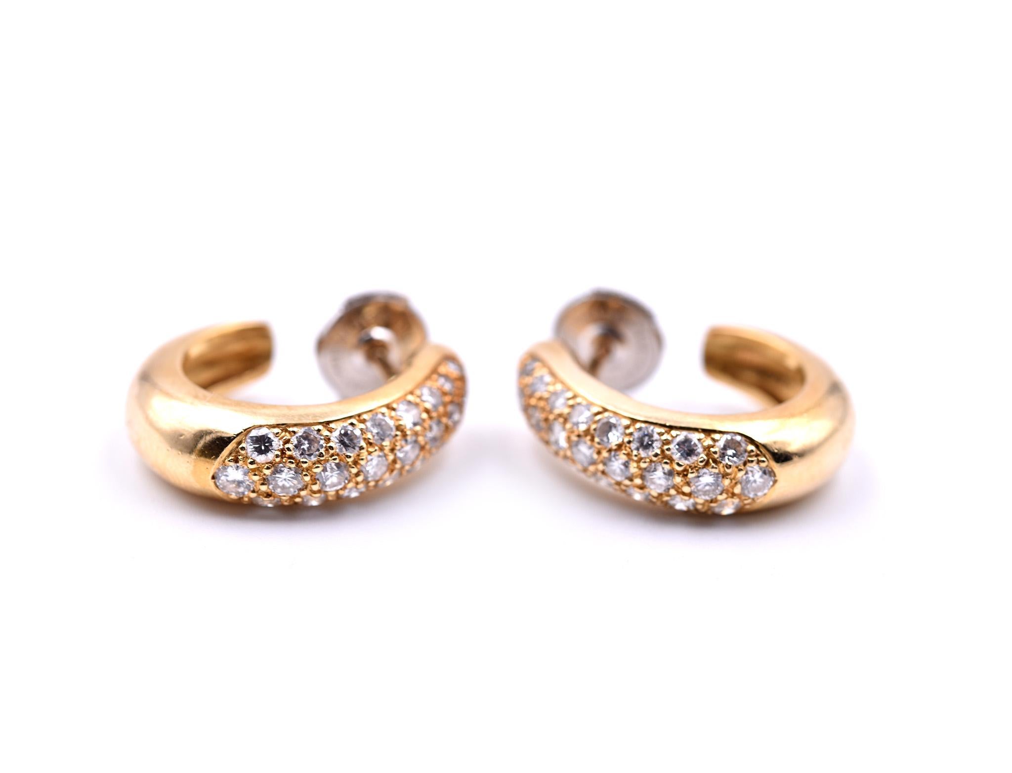 18 Karat Yellow Gold Diamond Huggie Earrings In Excellent Condition In Scottsdale, AZ