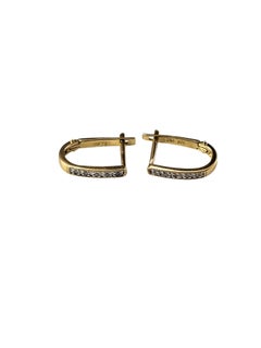 18K Yellow Gold Diamond Huggie Hoop Earrings #24932