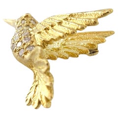 Vintage 18K Yellow Gold Diamond Hummingbird Pin #15020