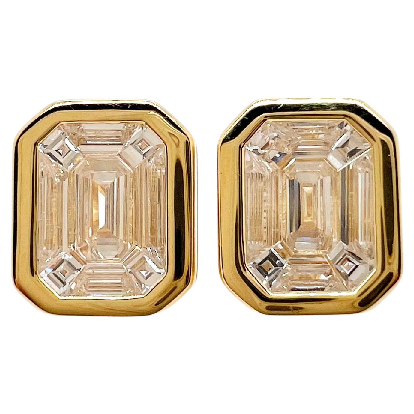18k Yellow Gold Diamond Illusion Set Stud Earrings