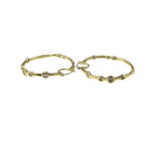 18K Yellow Gold Diamond Inside Out Hoop Earrings #24787