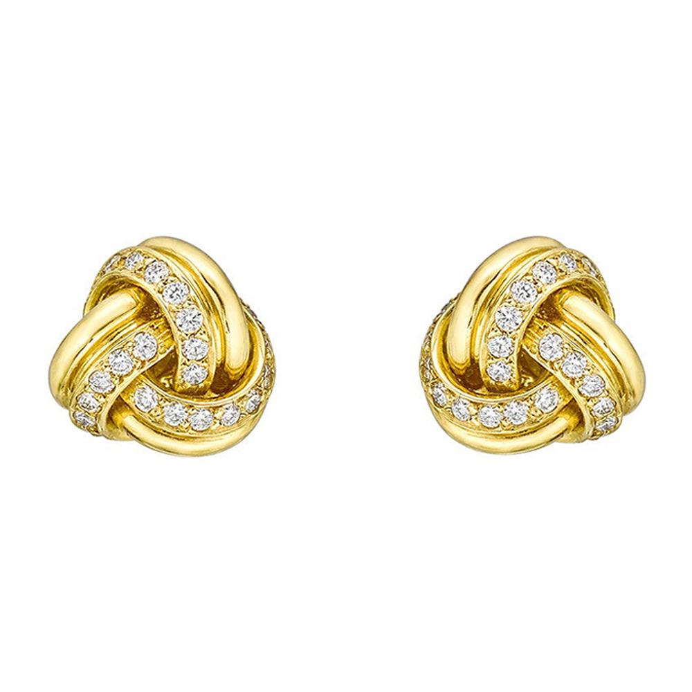 18k Yellow Gold & Diamond Knot Earstuds For Sale