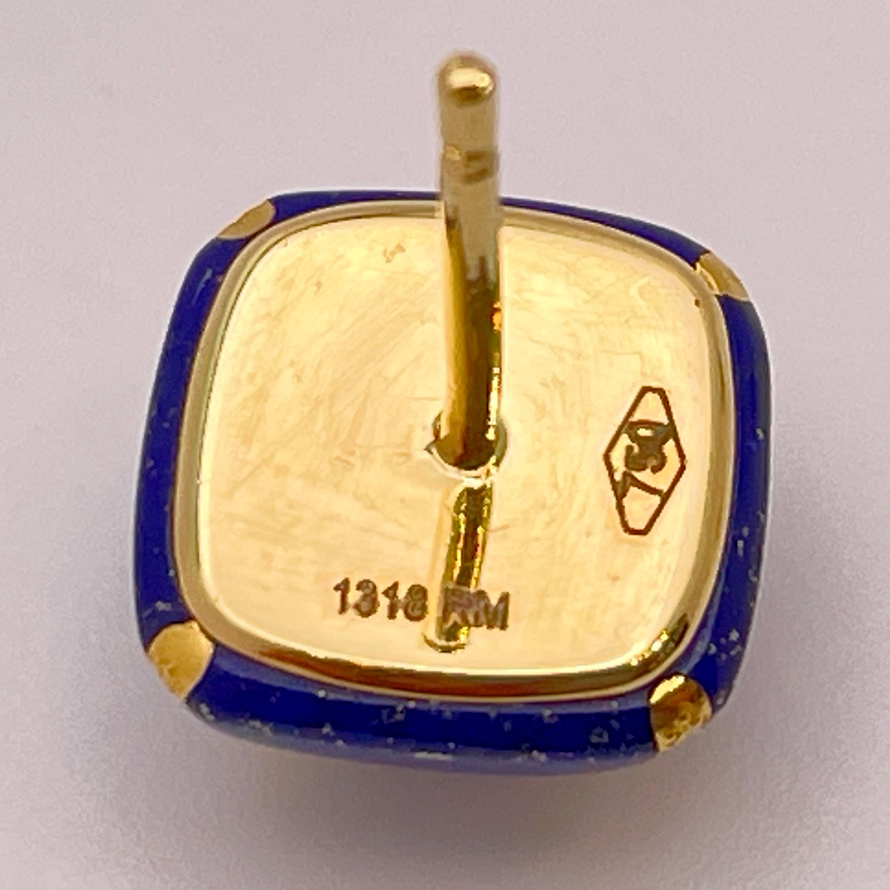 18K Yellow Gold Diamond Lapis Lazuli Dome Earrings For Sale 2