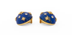 Vintage 18K Yellow Gold, Lapis Lazuli and Diamond Celestial Clip-On Earrings