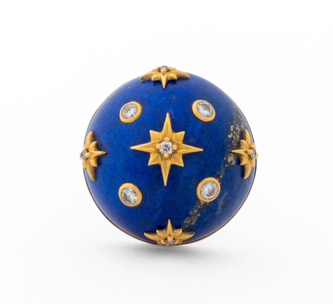 Moderno Orecchini in oro giallo 18K con diamante e lapislazzuli in vendita